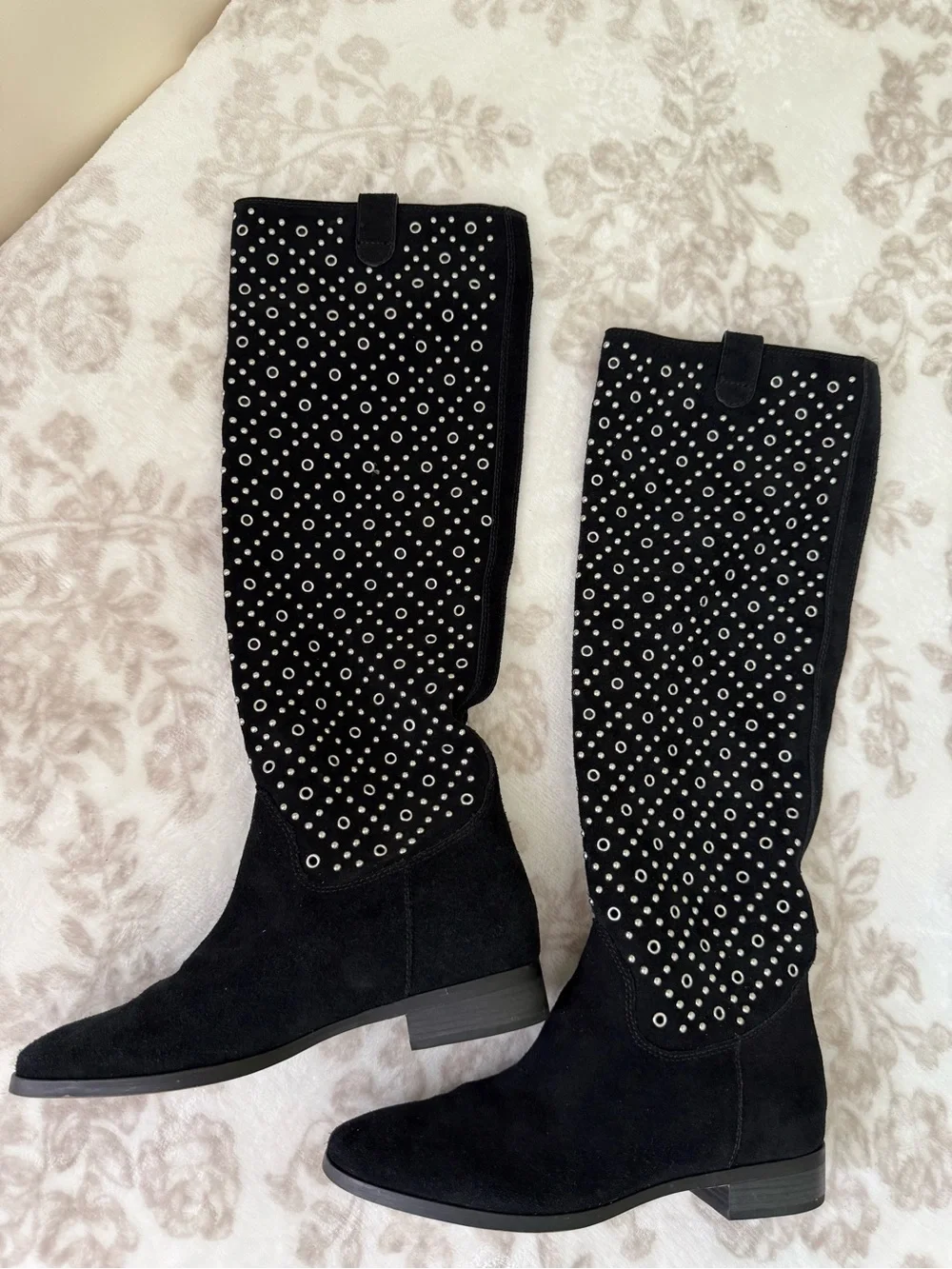 EUC Michael Kors Sally Studded Women Boots Black Suede Knee High